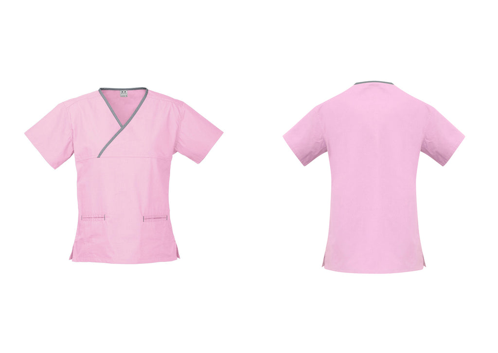 LADIES CONTRAST CROSSOVER SCRUBS TOP