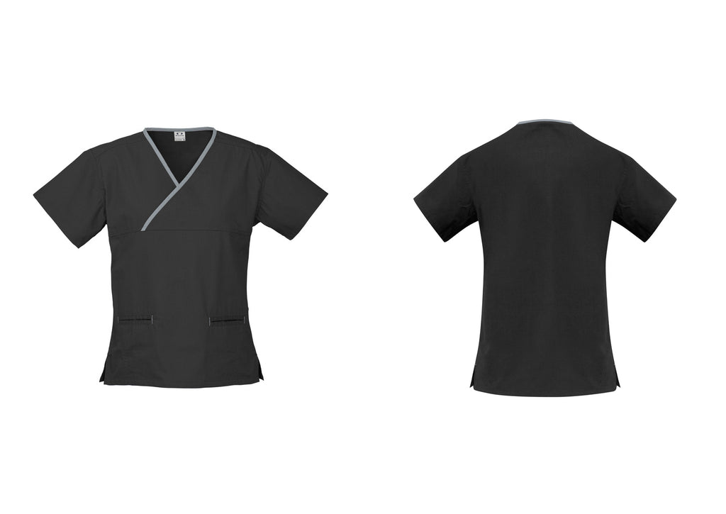 LADIES CONTRAST CROSSOVER SCRUBS TOP