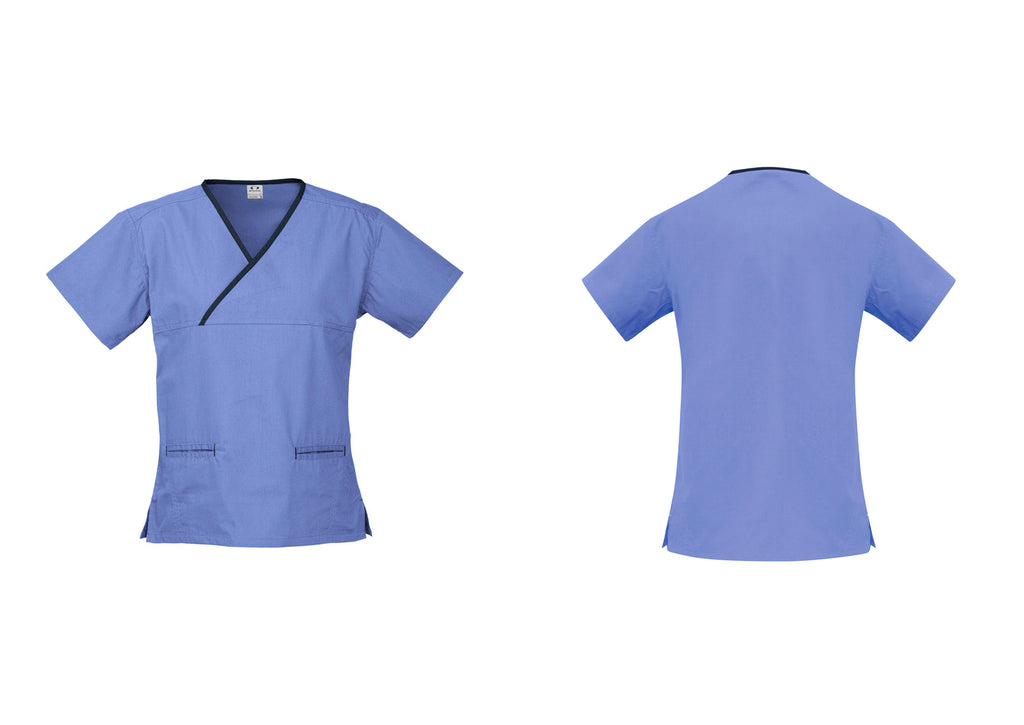 LADIES CONTRAST CROSSOVER SCRUBS TOP