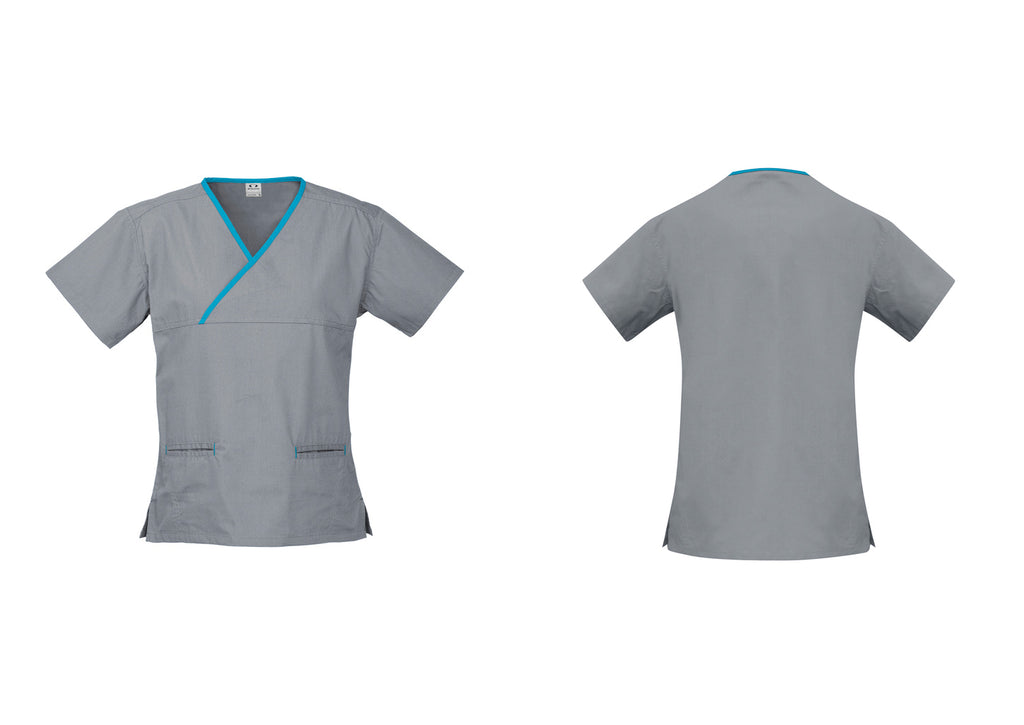 LADIES CONTRAST CROSSOVER SCRUBS TOP