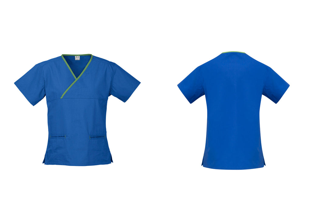 LADIES CONTRAST CROSSOVER SCRUBS TOP