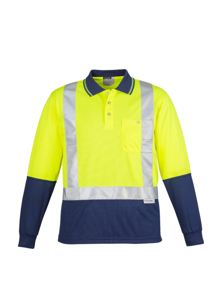 MENS HI VIS SPLICED POLO - LONG SLEEVE SHOULDER TAPED