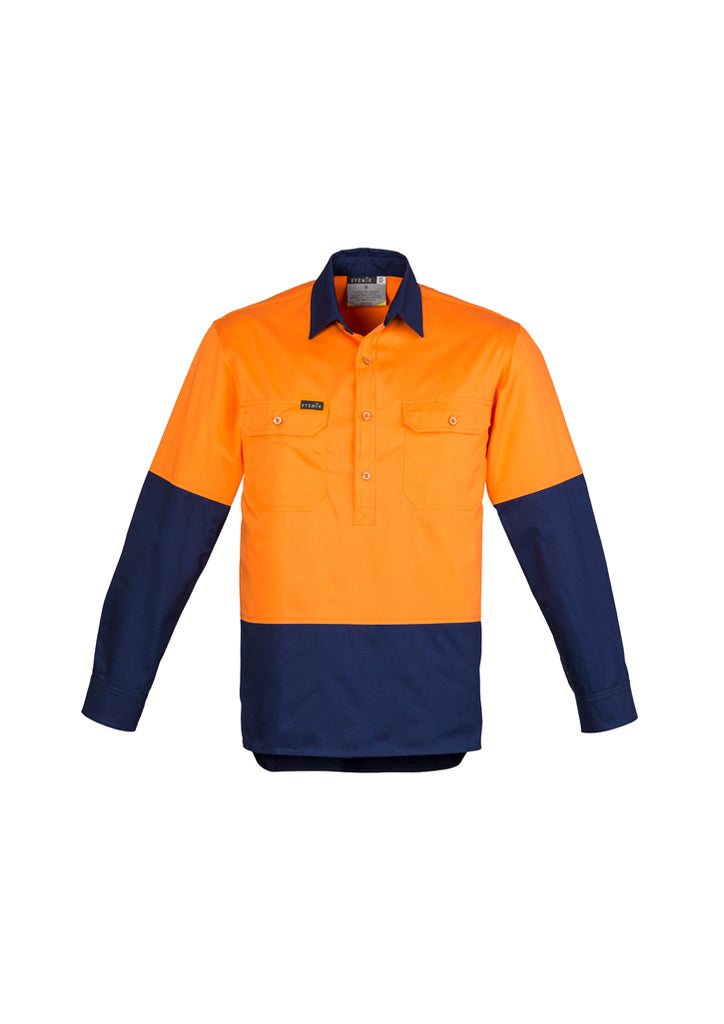 MENS HI VIS CLOSED FRONT L/S SHIRT